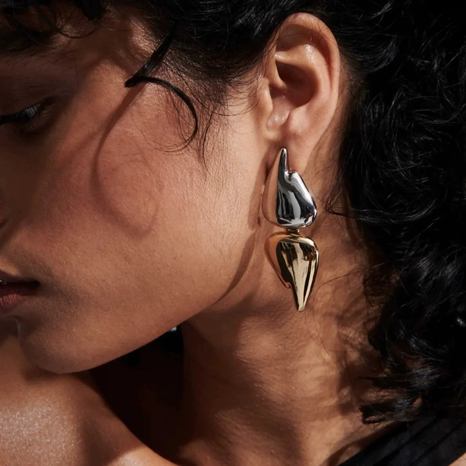 Two-Tone Modern Abstract Drops Earrings JLT13492