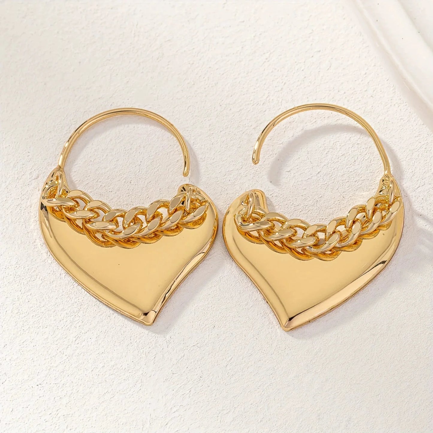 Chunky Heart Chain Drop Hoops JLT13505