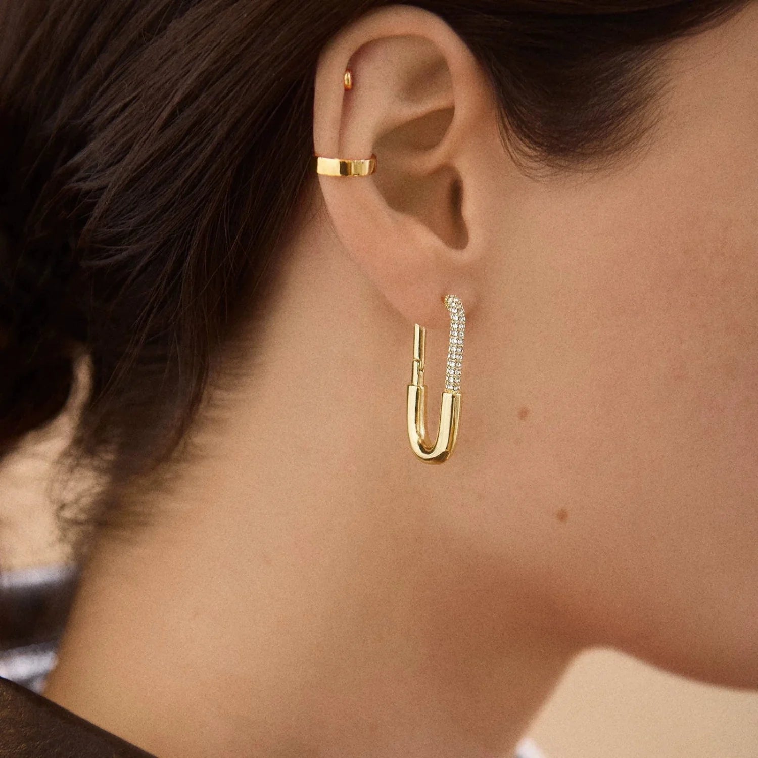 Pavé Crystal Safety Pin Hoops JLT13507