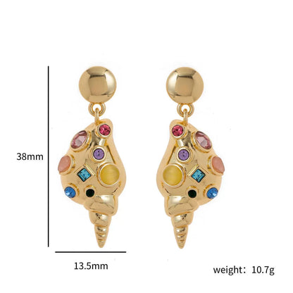 Golden Shell With Crystal Dangling Earrings JLT13512
