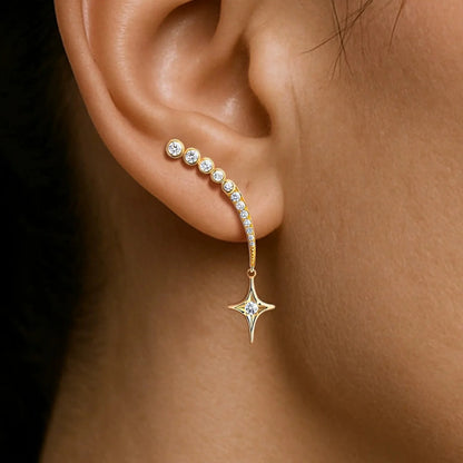Gold Star Curvy Stud Crawler Earrings JLT13595