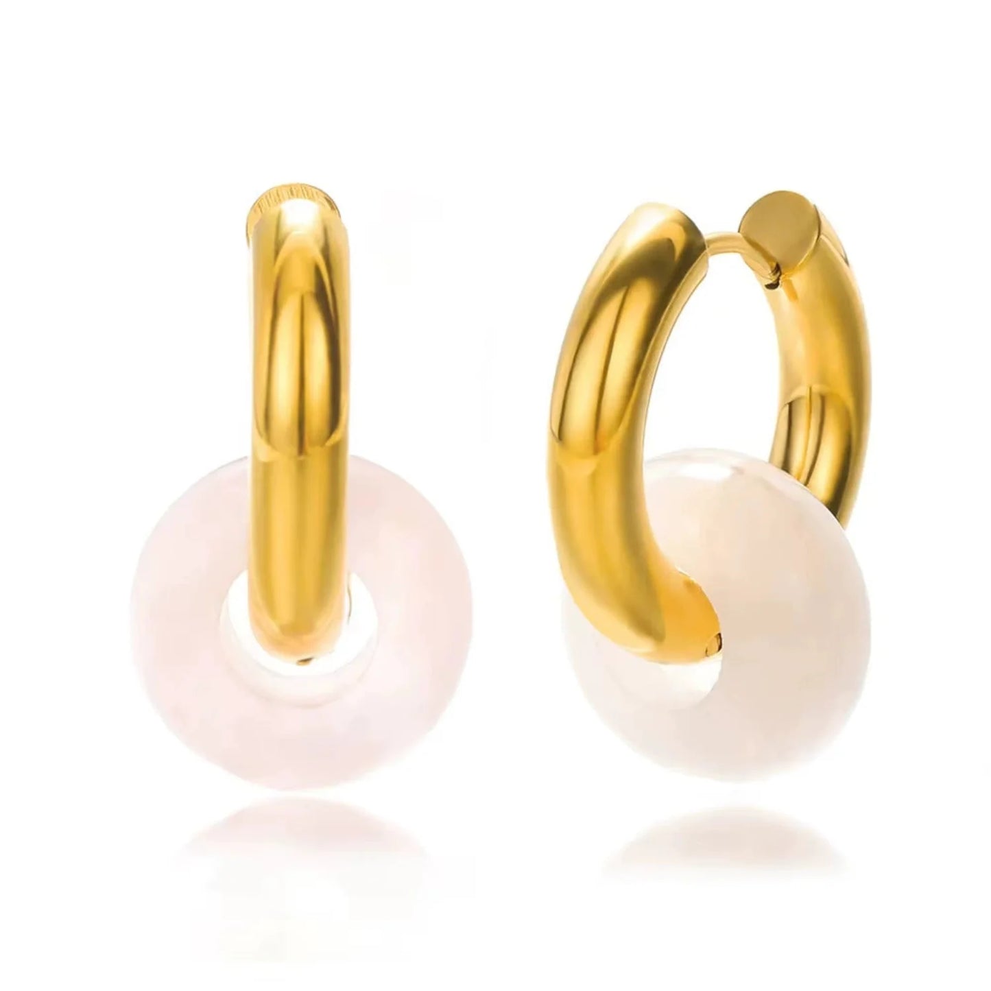 Rose Quartz Gold Huggie Earrings JLT13609