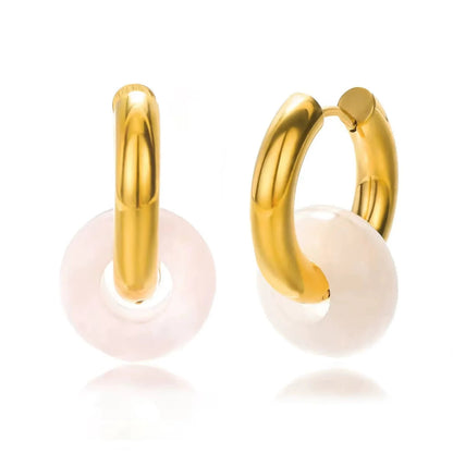 Rose Quartz Gold Huggie Earrings JLT13609
