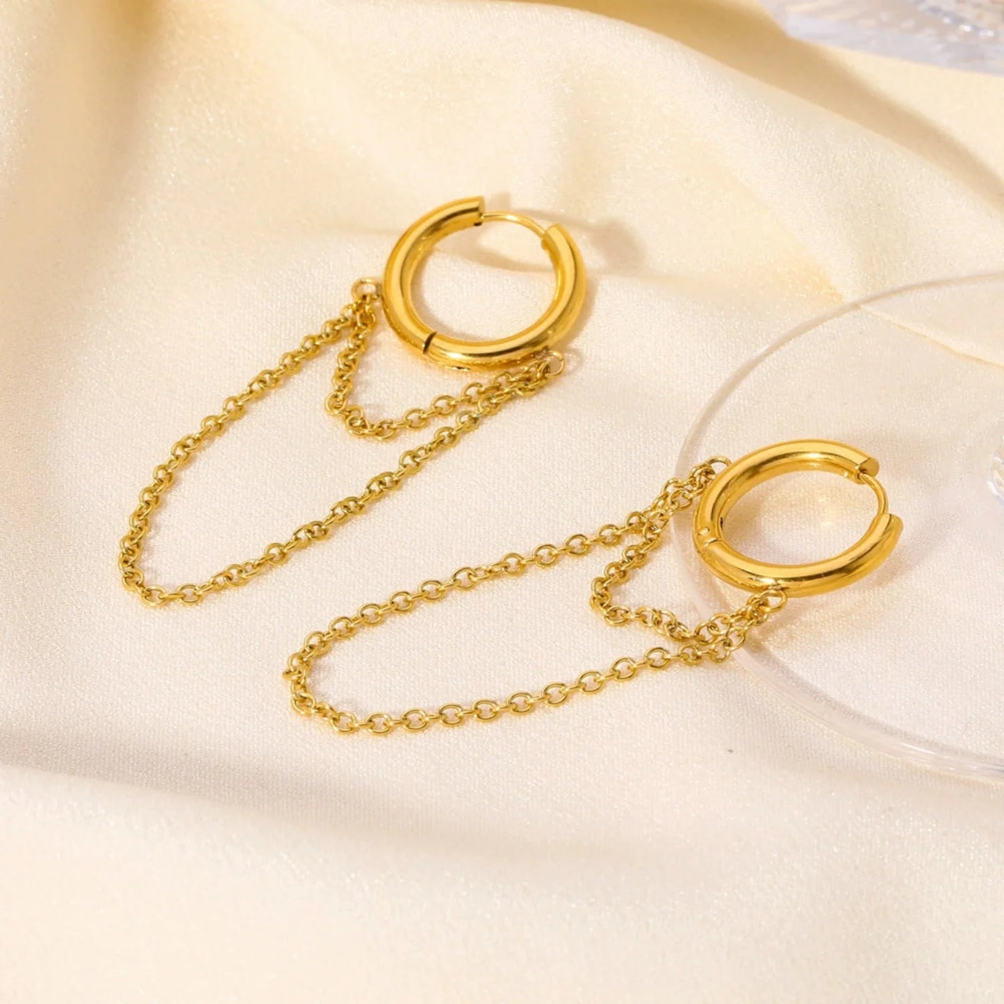 Gold Layered Chain Huggie Earrings JLT13618