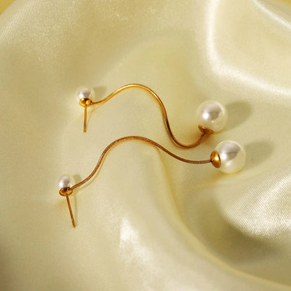 Gold Double Pearl Drop Studs JLT13619