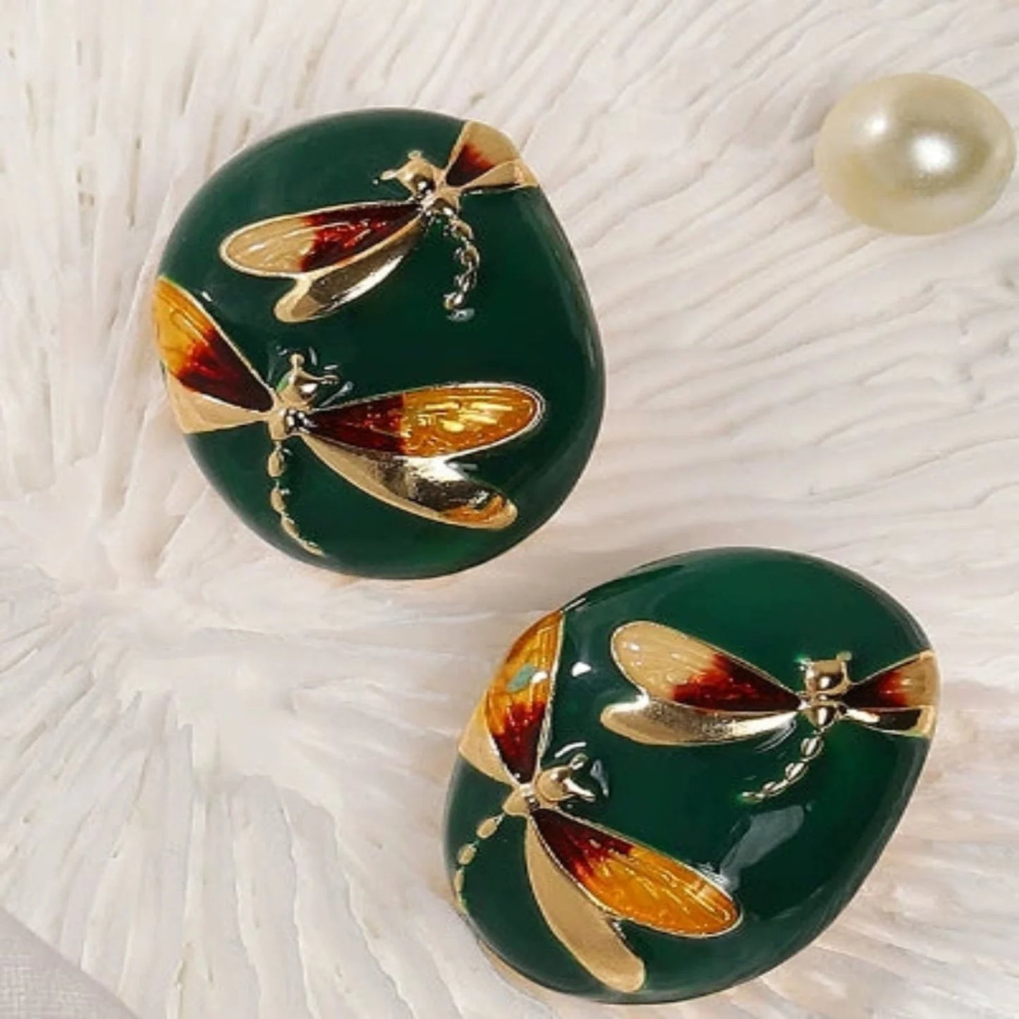 Green Enamel Dragonfly Stud Earrings JLT13630