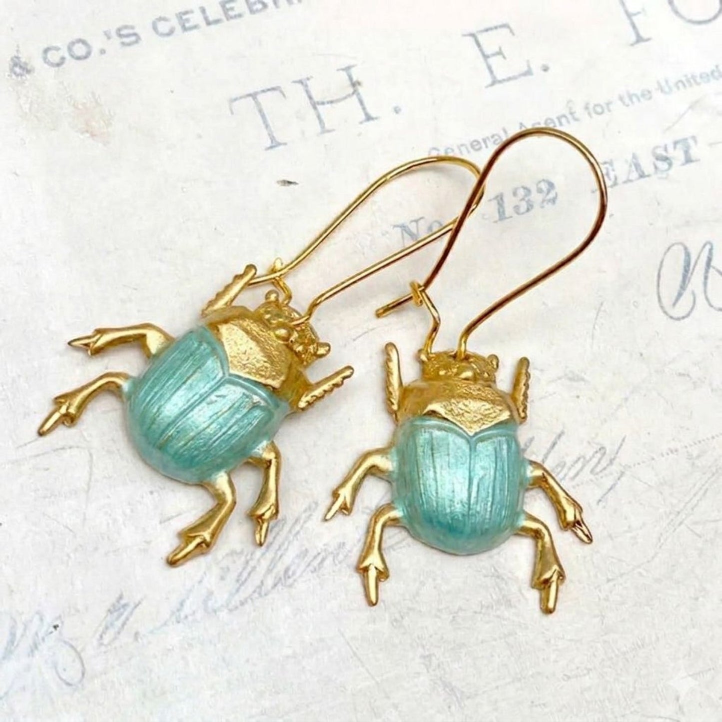 Gold Green Beetle Drop Earrings JLT13804