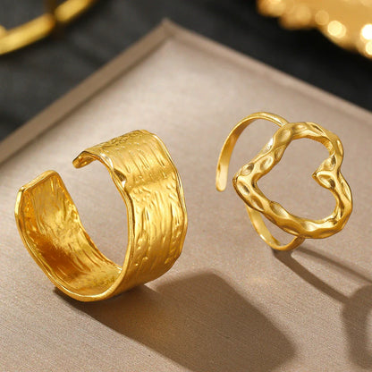 Organic Texture Shaped Adjustable Duo set of Rings JLTR0513