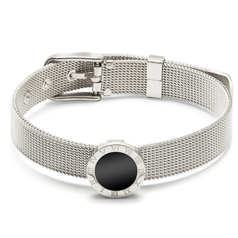 just-lil-things-artificial-Roman Dial Mesh Bracelet – Silver Finish-jltb0271
