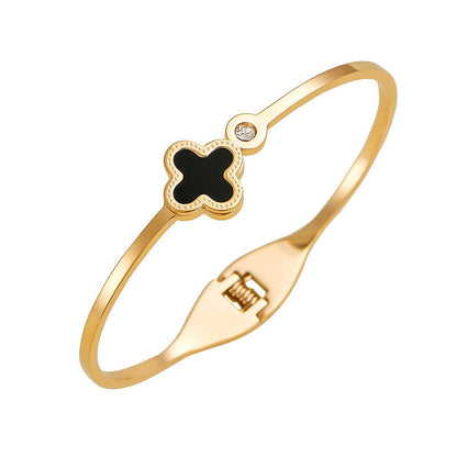 just-lil-things-artificial-Golden Clover Charm Bracelet with Black Enamel Detailing-jltb0317