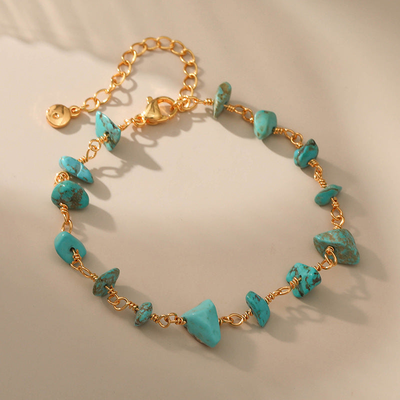 just-lil-things-artificial-Turquoise Stone Charm Bracelet with Gold Loop Chain-jltb0364