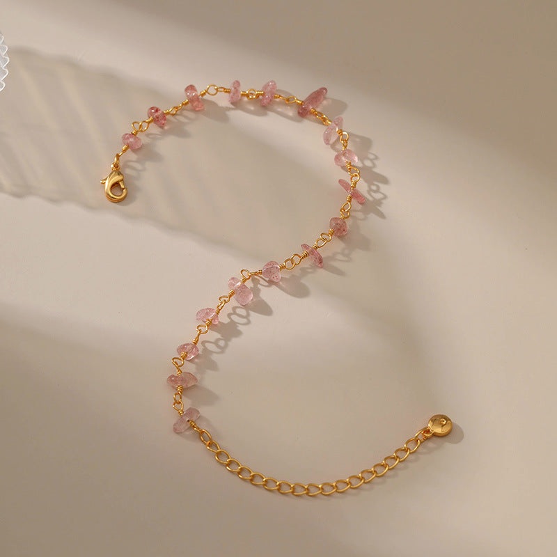 Just Lil Things Artificial Delicate Pink Stone Chip Bracelet with Adjustable Chain – JLTLB0373