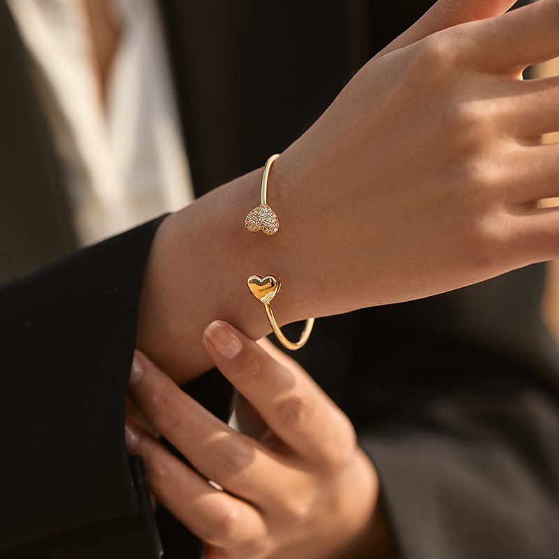 just-lil-things-Gold Heart Cuff Bracelet with Crystal Detailing – Adjustable Minimalist Bangle JLTB0437
