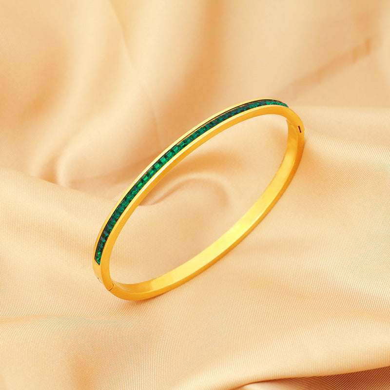 Just lil things-Crystal Inlay Sleek Gold-Tone Bangle – Minimal Elegance for Everyday Wear-Bracelets