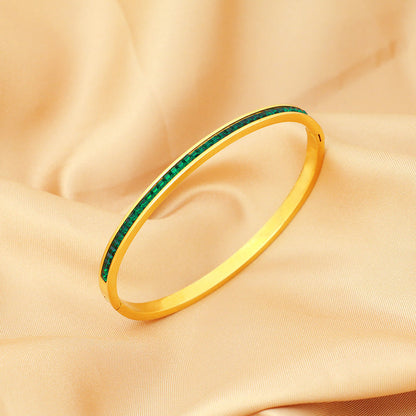 Just lil things-Crystal Inlay Sleek Gold-Tone Bangle – Minimal Elegance for Everyday Wear-Bracelets