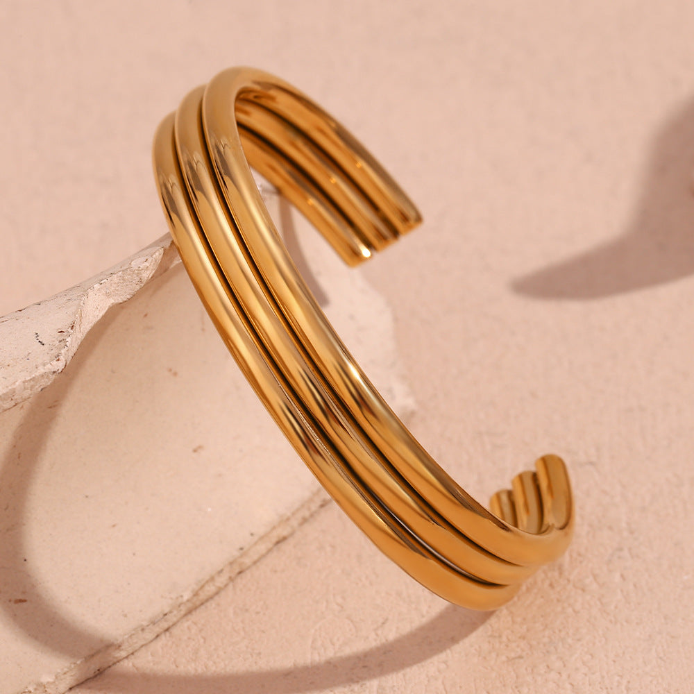 Just Lil Things Arificial Triple-Band Gold Tone Open Cuff Bracelets - jltb0510