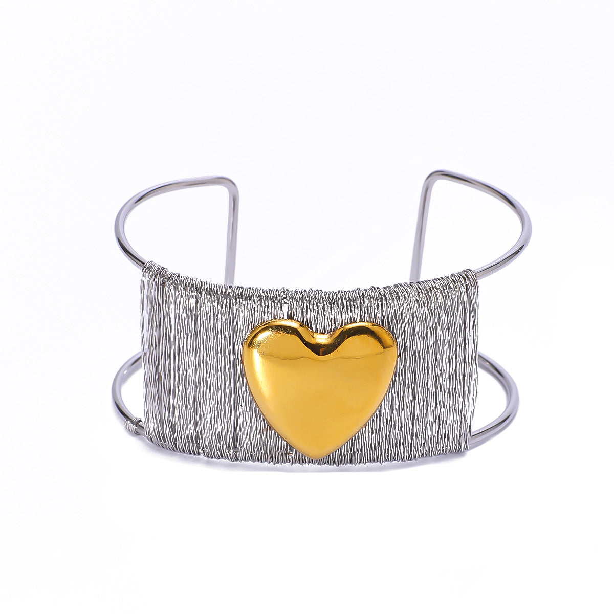 Contemporary Heart Wire Bangle Silver Cuff Bracelet JLTB0614