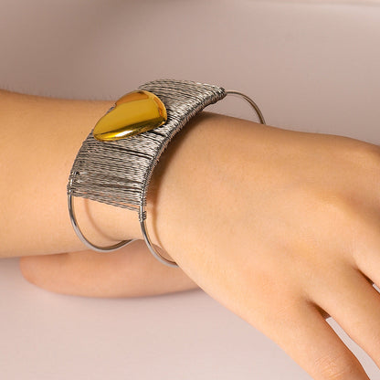 Contemporary Heart Wire Bangle Silver Cuff Bracelet JLTB0614