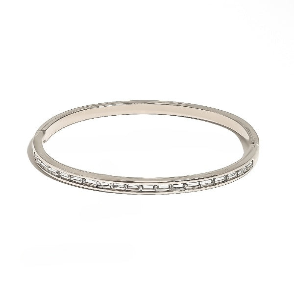 Openable Thin White Zircon Silver Plated Bracelet JLTB0636