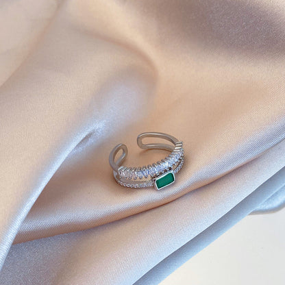 Artificial Silver Emerald Green Stone Adjustable jltr0230