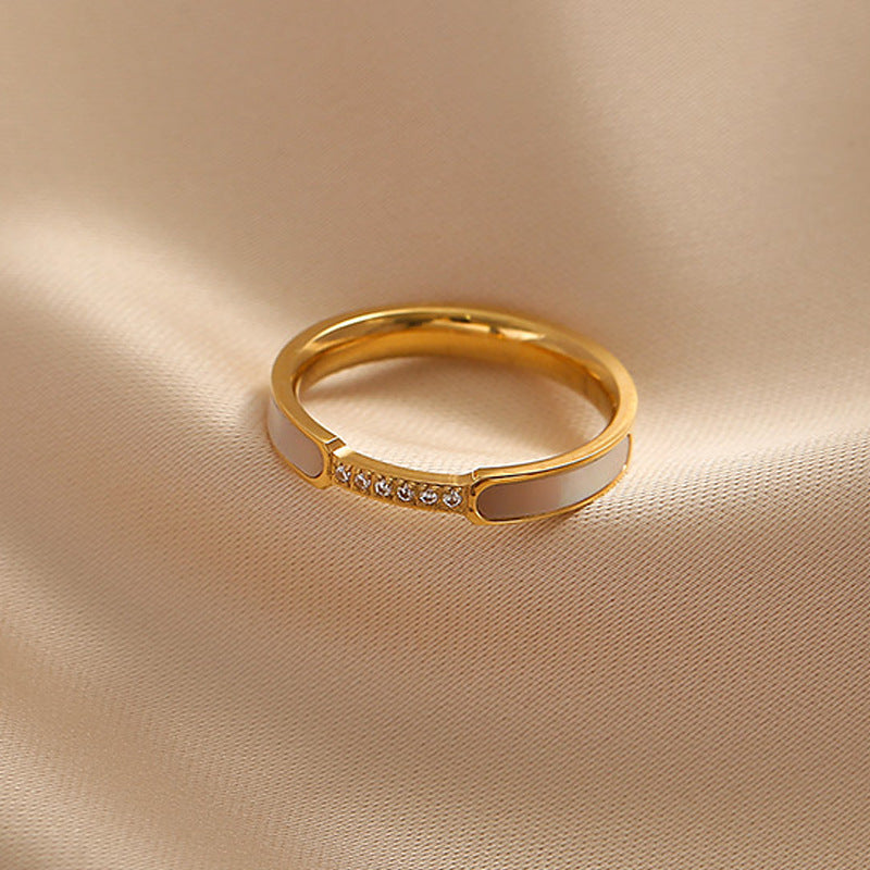 Artificial White Enamel Gold Ring with Crystal Detailing jltr0239