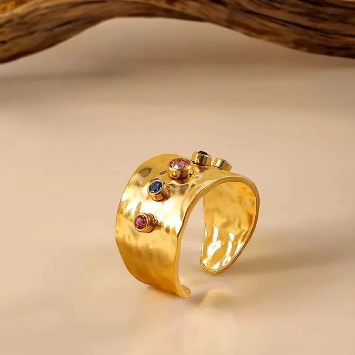 Hammered Artificial Ring with Multicolor Stones jltr0255