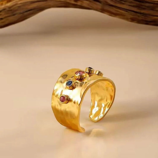 Hammered Artificial Ring with Multicolor Stones jltr0255