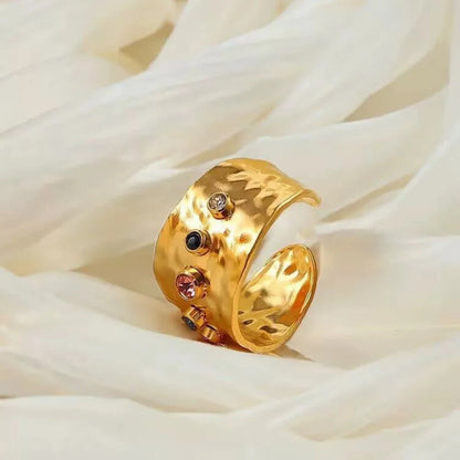 Hammered Artificial Ring with Multicolor Stones jltr0255