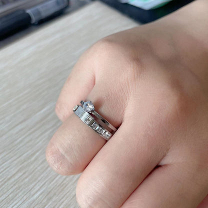 Artificial Dual Band Solitaire Ring Set