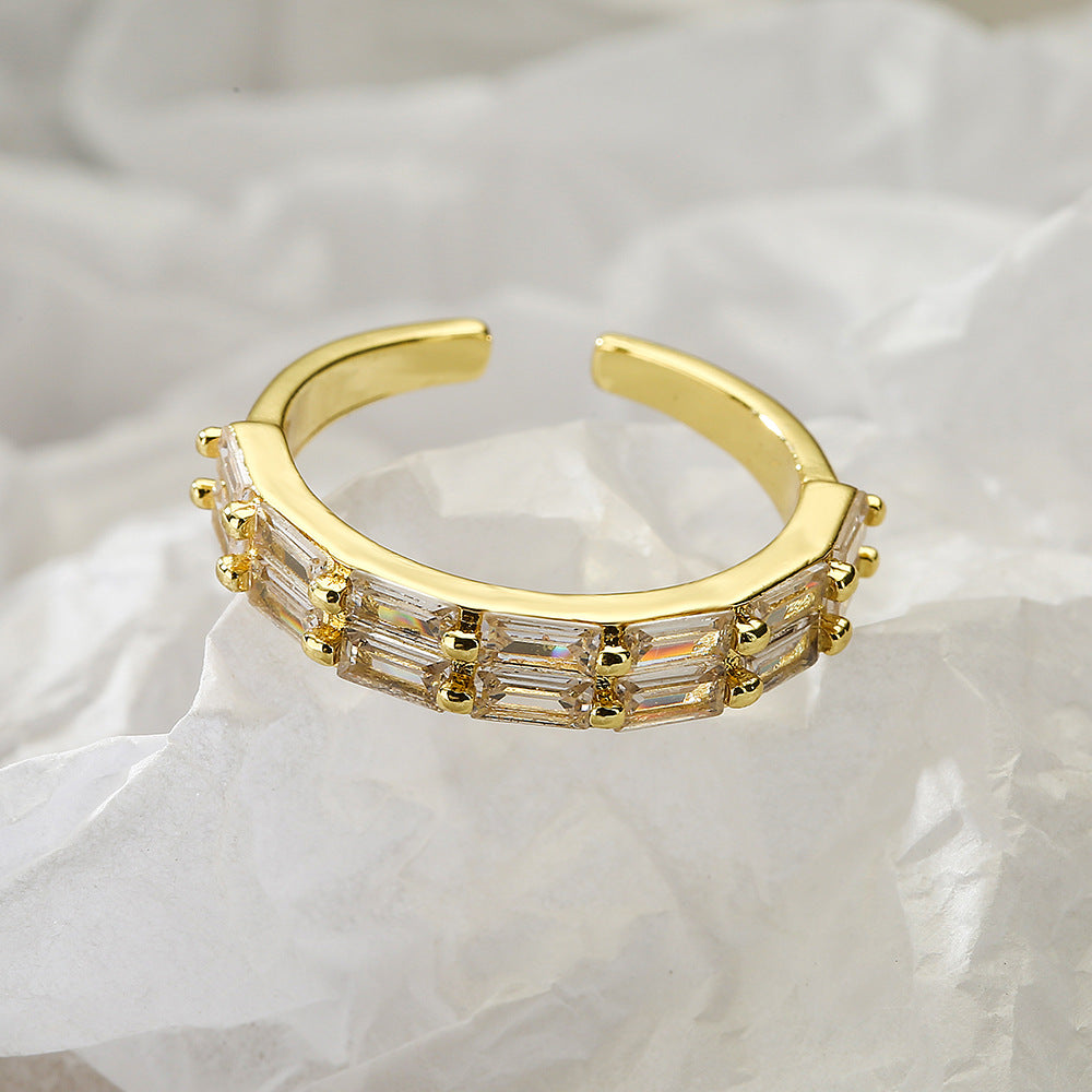 Emerald-Cut Crystal Adjustable Ring