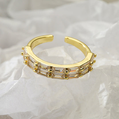 Emerald-Cut Crystal Adjustable Ring