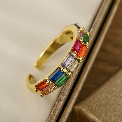 Emerald-Cut Crystal Adjustable Ring