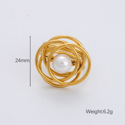 Spiral Orbit Pearl With Multi Circular Overlayered Gold Ring JLTR0429