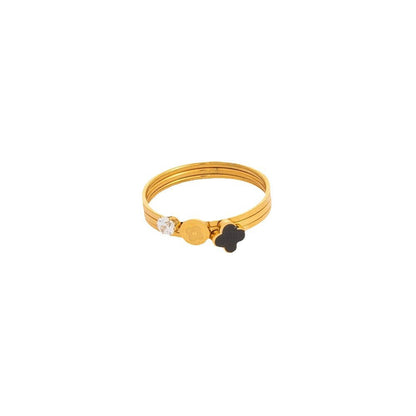 Trinity Motif Clove Black Enamel Gold Ring JLTR0430