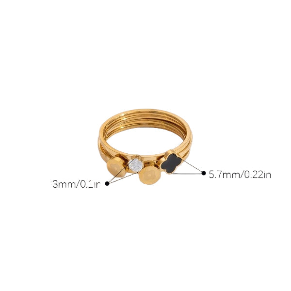 Trinity Motif Clove Black Enamel Gold Ring JLTR0430