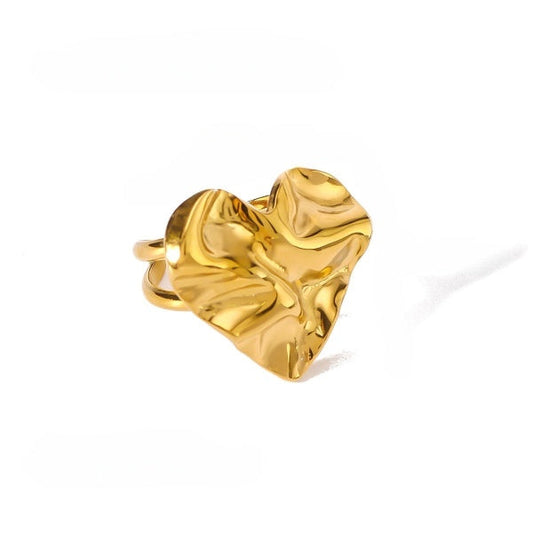 Crush Textured Heart Gold Finish Ring JLTR0445