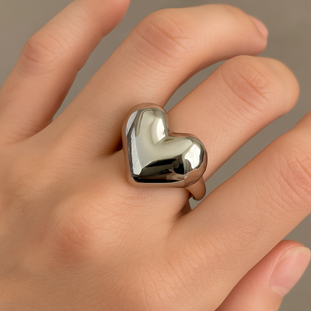 Silver Puff Heart Statement Ring JLTR0526