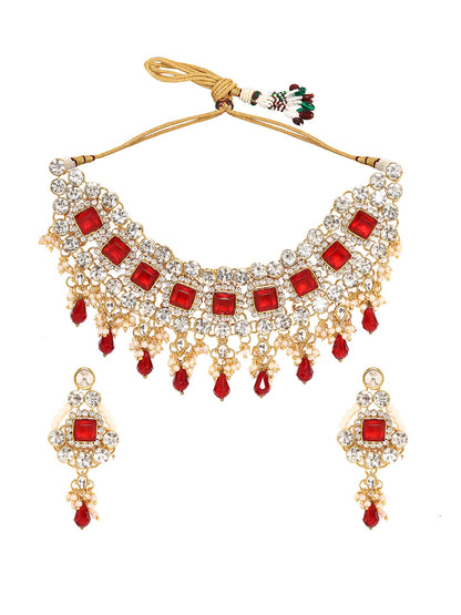 Priyaasi A Radiant Jewellery Set of Rubies and White Stones