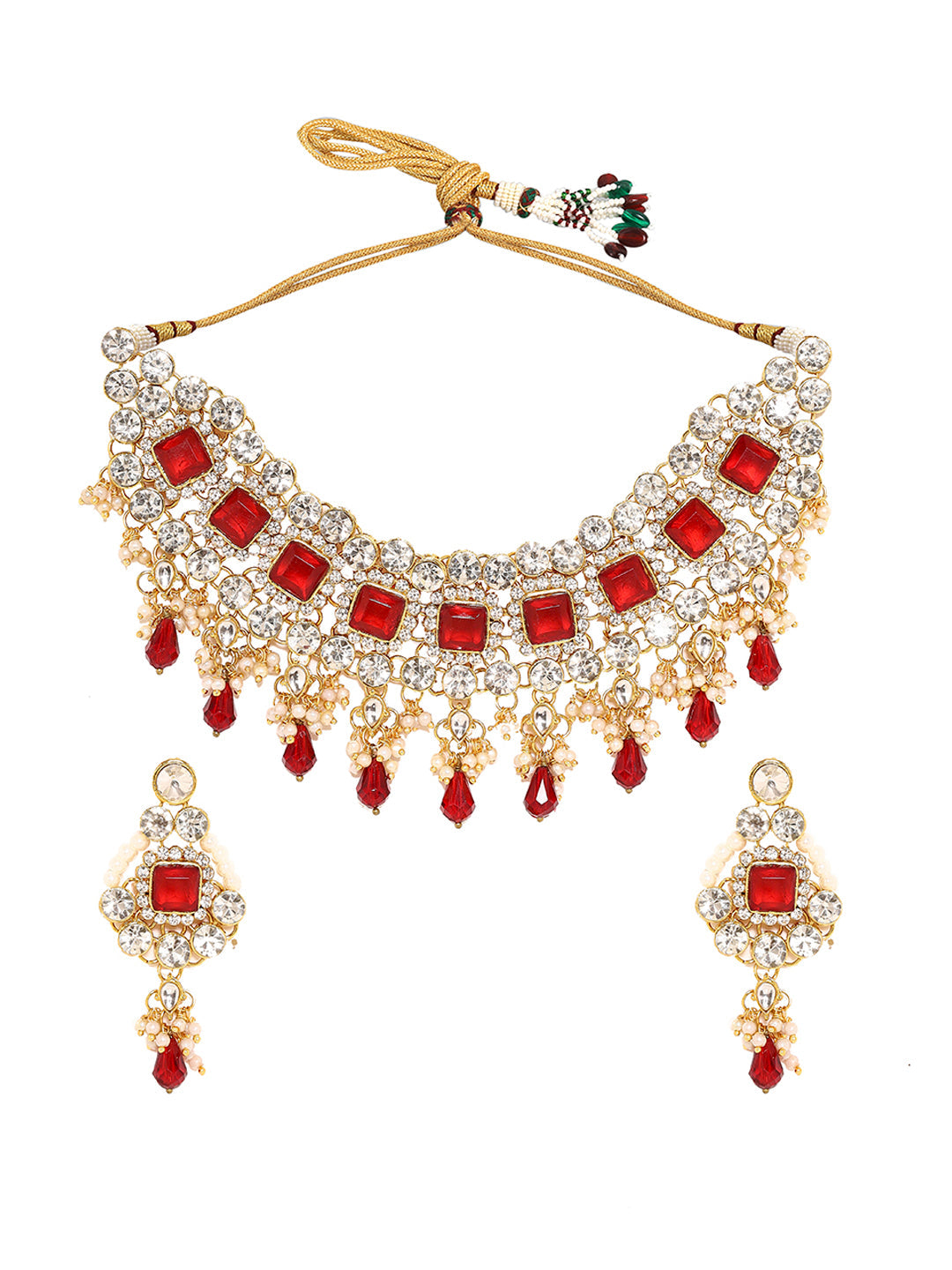 Priyaasi A Radiant Jewellery Set of Rubies and White Stones