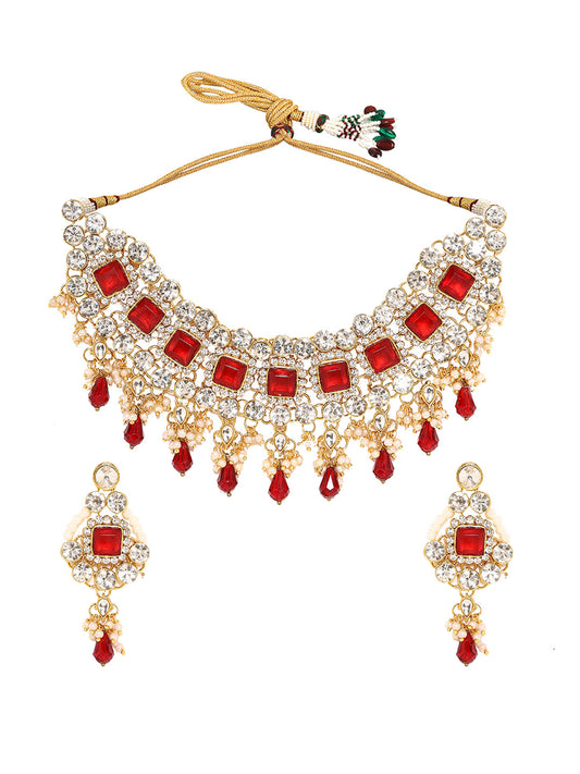 Priyaasi A Radiant Jewellery Set of Rubies and White Stones