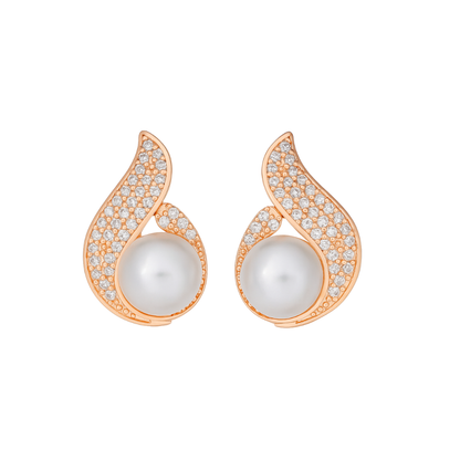 Rose Gold Plated Pearl Stud Earrings with AD Stone
