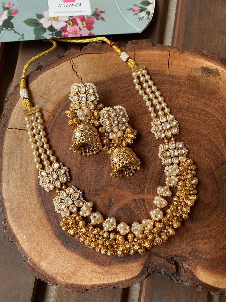 Kunti Gold Polki Necklace Set | Sone Pe Suhaga - Attrangi