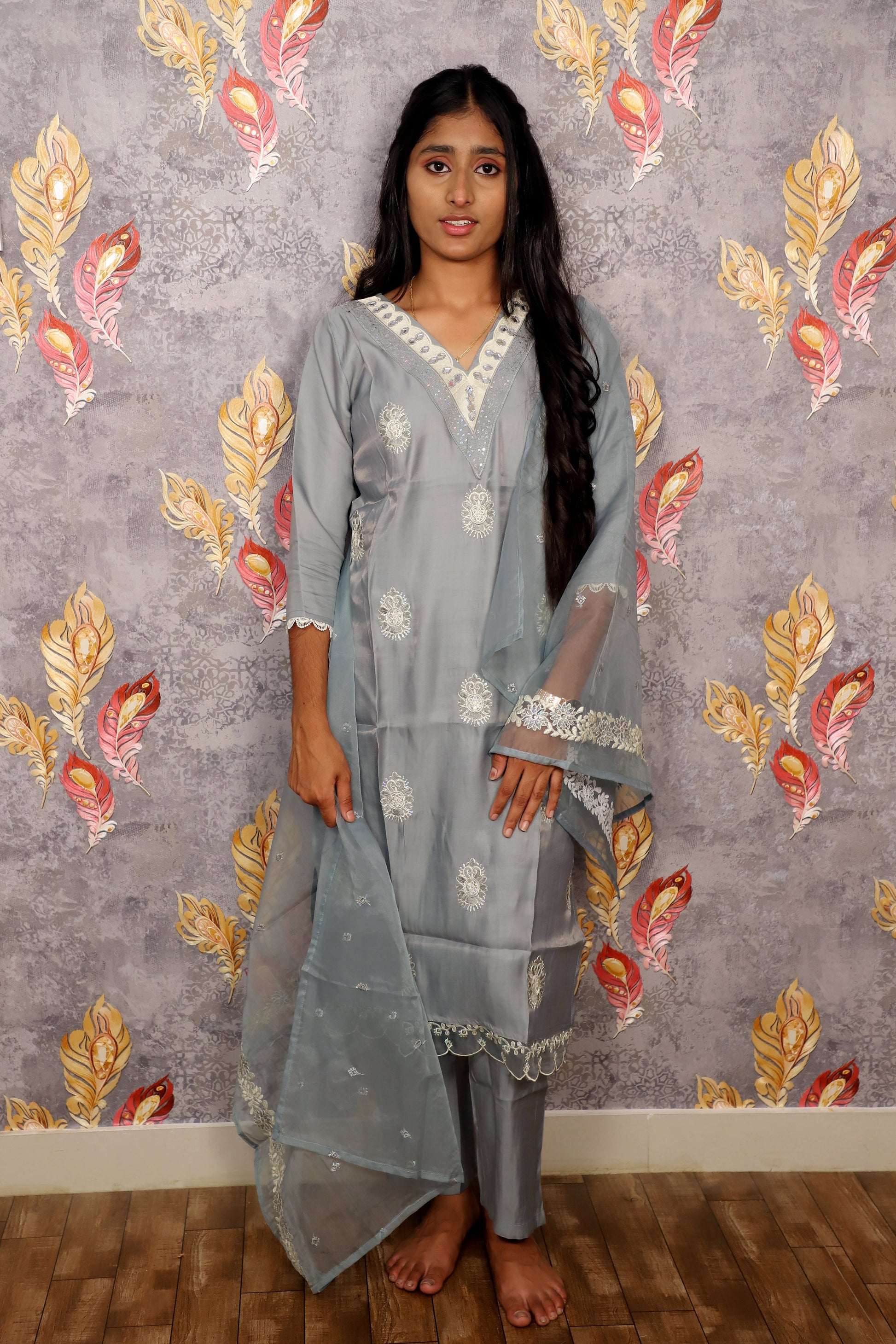 Blue Embroidered Salwar Suit Kurti For Women & Girls
