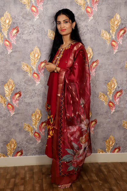 Maroon Embroidered Salwar Kameez For Women & Girls