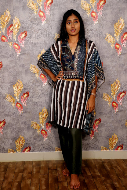 Green Striped Patterned Kurti For Women & Girls
