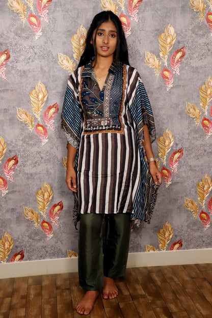 Green Striped Patterned Kurti For Women & Girls