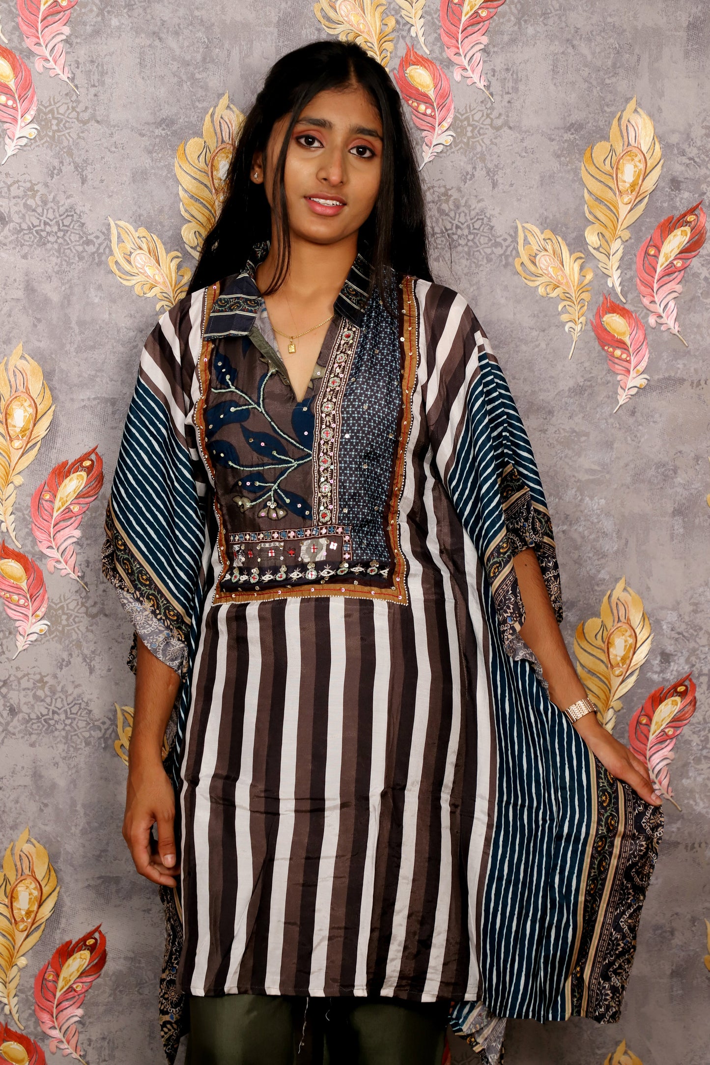 Green Striped Patterned Kurti For Women & Girls