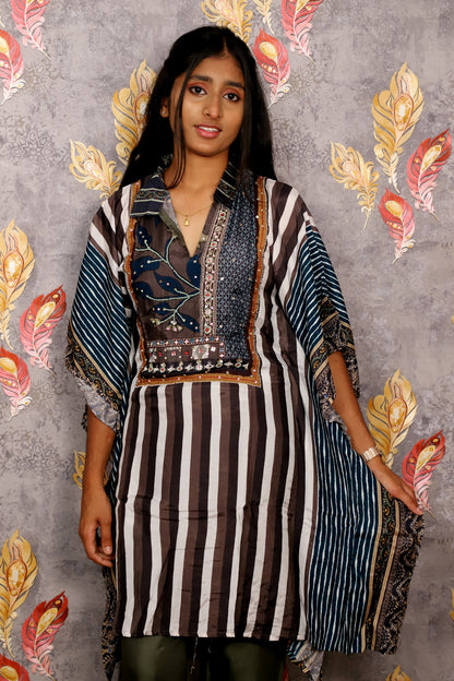 Green Striped Patterned Kurti For Women & Girls