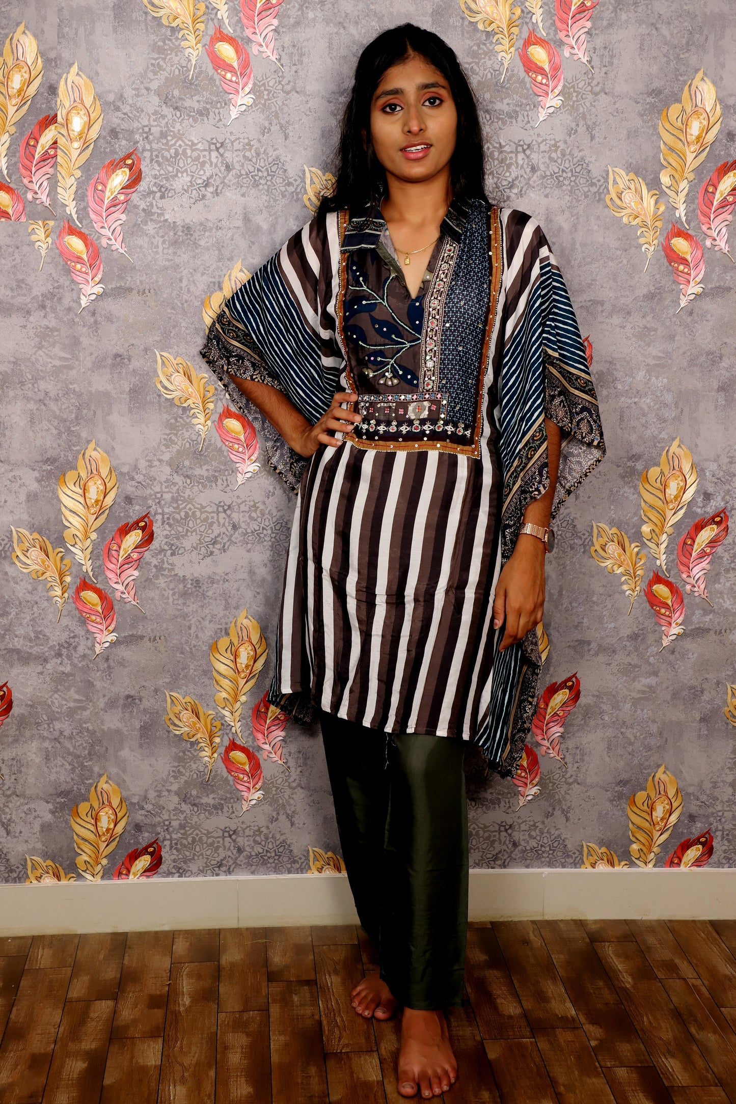 Green Striped Patterned Kurti For Women & Girls