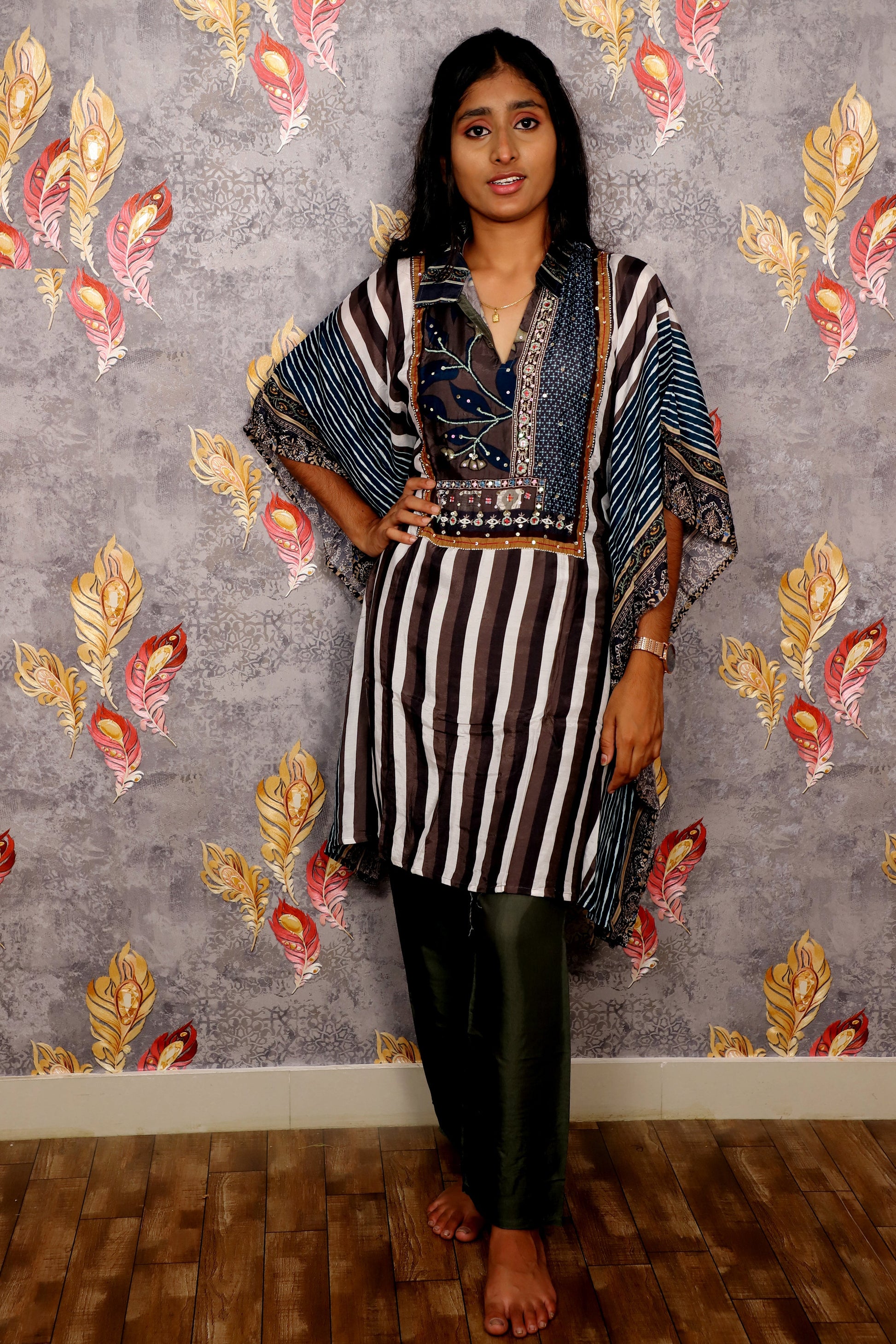 Green Striped Patterned Kurti For Women & Girls